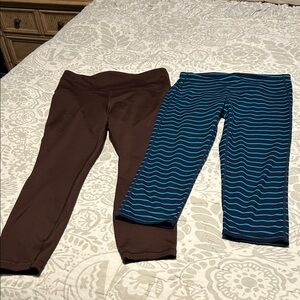 Athleta Bundle of 2 Brown and Blue Stripe Leggings S M